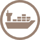 Icon of a cargo ship with stacked shipping containers