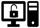 Icon of a computer monitor (displaying an unlocked padlock) and a computer tower.