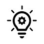 Icon of a lit lightbulb with a cog inside