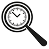 Icon of a magnifying glass with a clock inside the lens.
